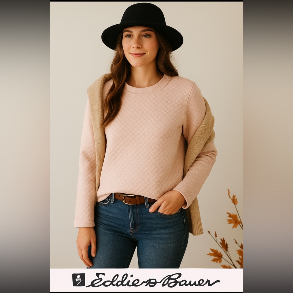 Eddie Bauer Women’s Quilted Pullover Sweatshirt Light Blush Pink Size Small